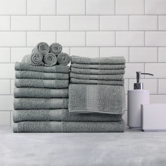Mainstays Solid 18-Piece Bath Towel Set, School  face towel  bath towel  towels - TodaysEssentialHomeDecor