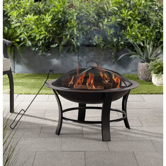 Mainstays 28" Metal Round Outdoor Wood-Burning Fire Pit  o - TodaysEssentialHomeDecor